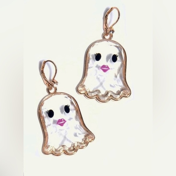 Betsy Johnson NWT Cute Halloween White Faceted Girl Ghost Earrings (J116) - Picture 5 of 8